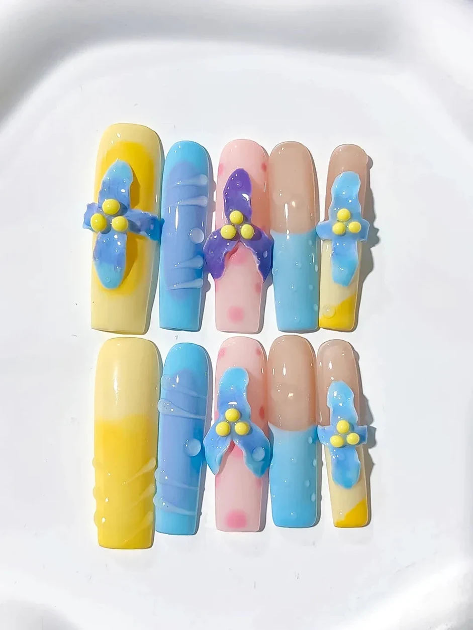 JSB21 - Long Yellow Blue Square Abstract Bow Flower thumbnail 6
