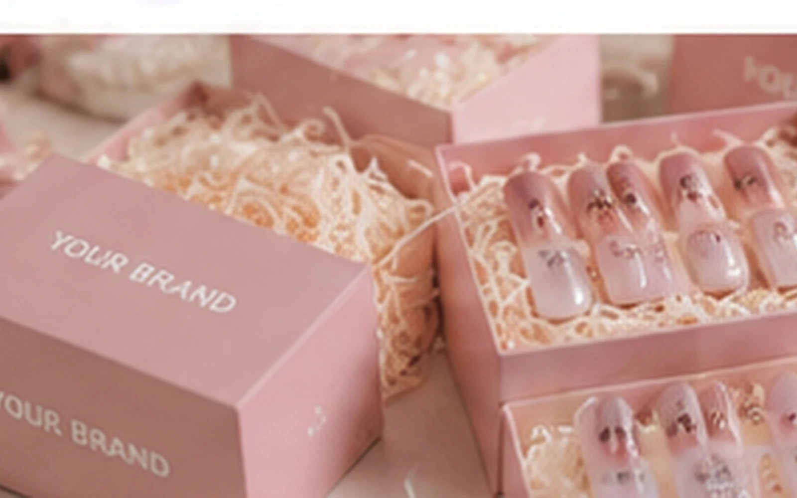 Private-label press-on nail packaging boxes, insert cards, and retail-ready kits